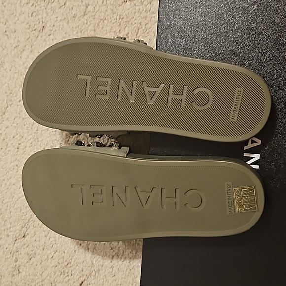 🛑CHANEL Lambskin Canvas Chain Sandals - Picture 7 of 8